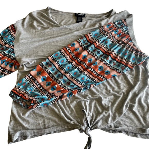 Wrangler Retro Tie Front Western Print Bishop Sleeve Blouse XL - Picture 3 of 12